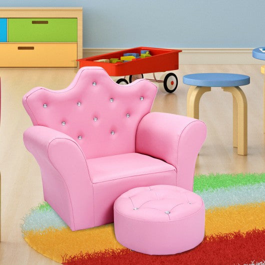 Pink Kids Sofa Armrest Couch with Ottoman