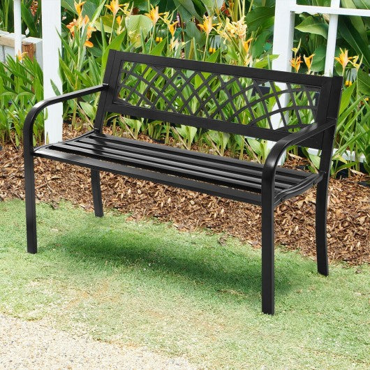 Patio Park Garden Bench Outdoor Deck Steel Frame