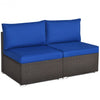 2Pcs Patio Rattan Armless Sofa with Cushion-Navy