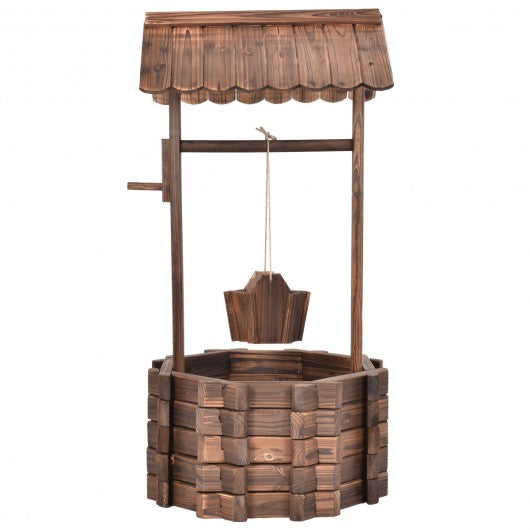 Outdoor Wooden Wishing Well Planter Bucket