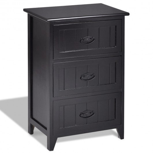 3 Drawers End Storage Wood Side Nightstand