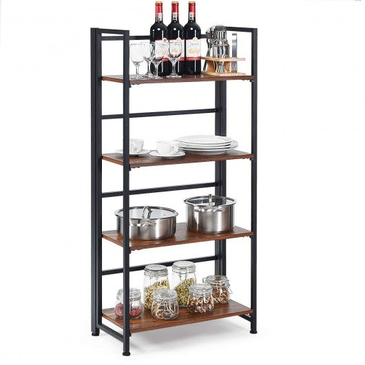 4-Tier Folding Bookshelf Foldable Portable Metal Storage