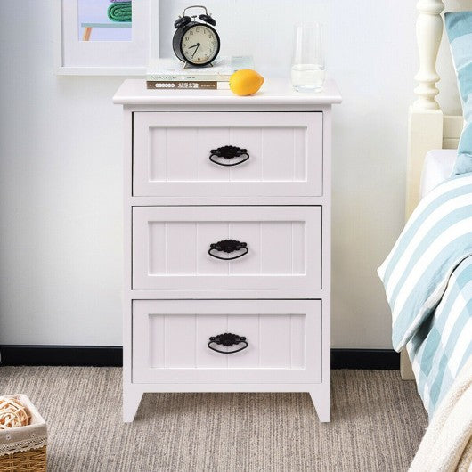 3 Drawers End Storage Wood Side Nightstand