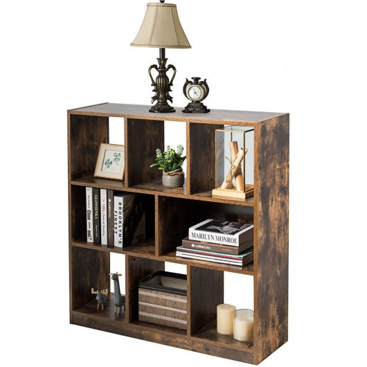 Open Compartments Industrial Freestanding Bookshelf-Brown