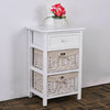 3 Tier Set of 2 Wood Nightstand with 1 & 2 Basket Drawer -White