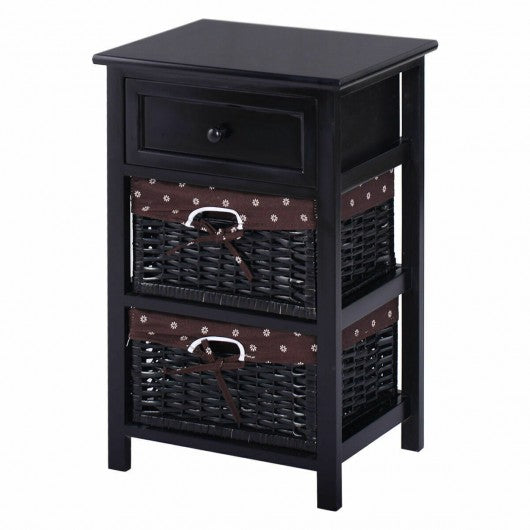 3 Tier Set of 2 Wood Nightstand with 1 & 2 Drawer