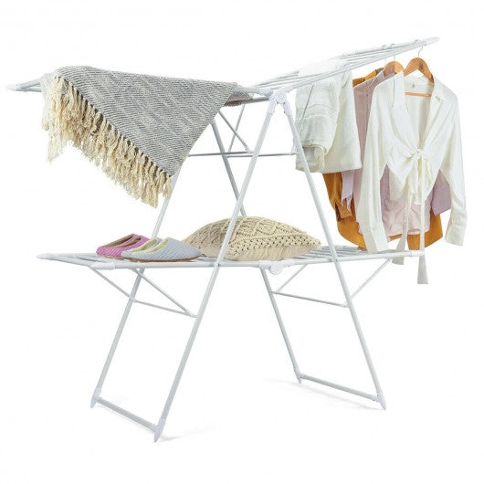 2-Level Foldable Clothes Drying Rack-White