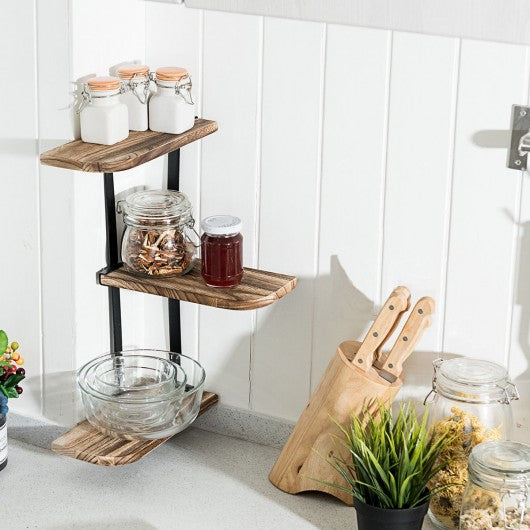 Wall Corner Shelves 3-Tier Rustic Wood Floating Storage Shelves