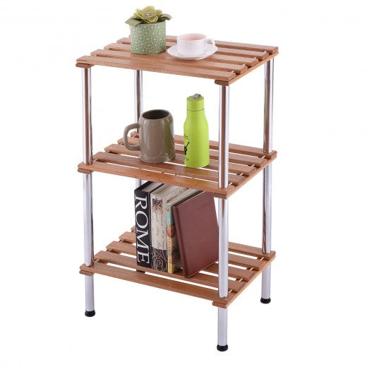 3-Tier Wood Slat Storage Rack Display Shelving