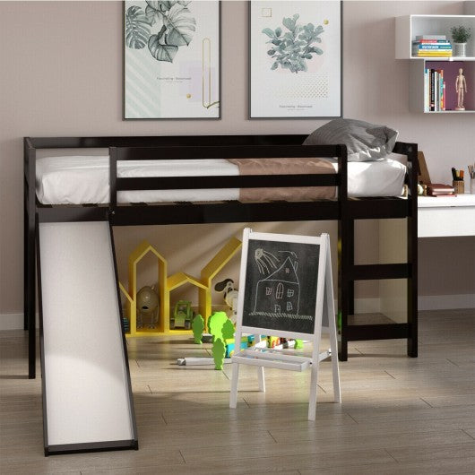 Twin Size Low Sturdy Loft Bed with Slide Wood