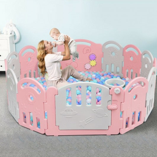 14-Panel Baby Playpen with Music Box & Basketball Hoop