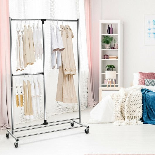 Heavy Duty Adjustable Rack Rolling Clothes Organizer On Wheels