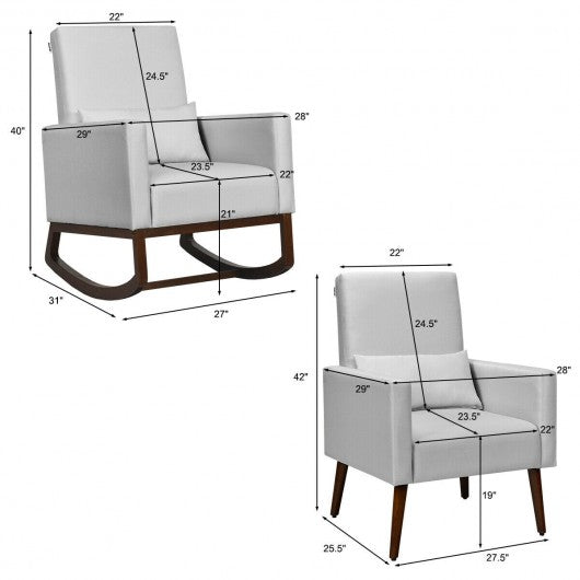 2 in 1 Fabric Upholstered Rocking Chair with Pillow