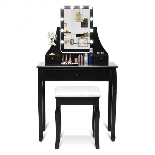 10 LED Lighted Mirror and 3 Drawers Vanity Table Set
