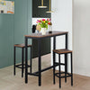 3 Pieces Bar Table Counter Breakfast Bar Dining Table with Stools-Brown