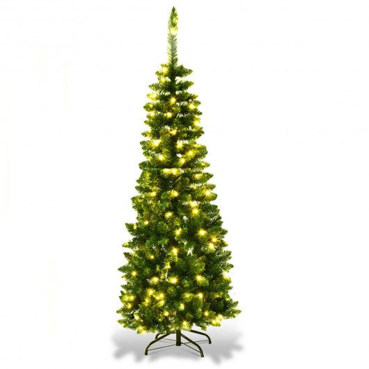 PreLit Hinged Artificial Fir Pencil Christmas Tree