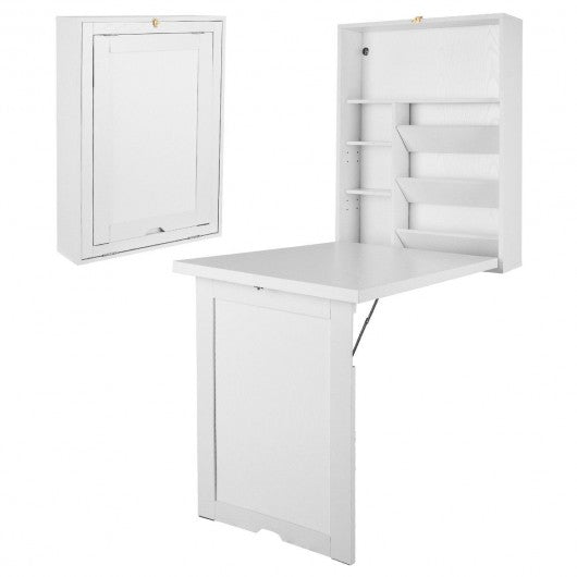 Wall Mounted Fold-Out Convertible Floating Desk Space Saver