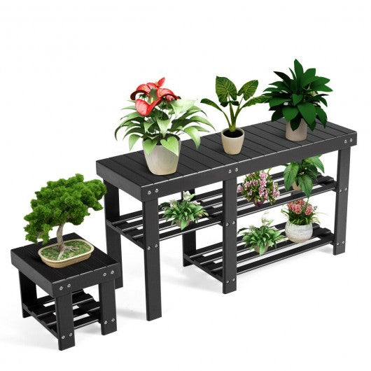 3-Tier Entryway Bamboo Shoe Rack Bench Stool Storage Organizer