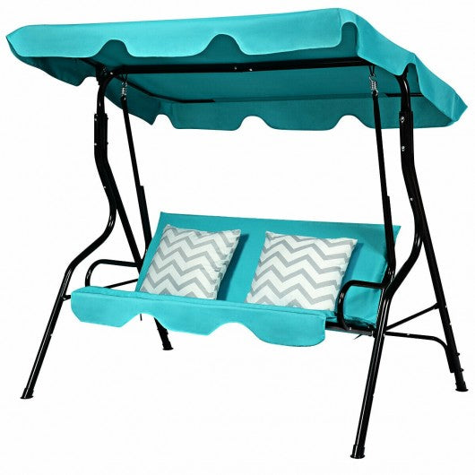 3 Seats Patio Canopy Cushioned Steel Frame Swing Glider Hammock