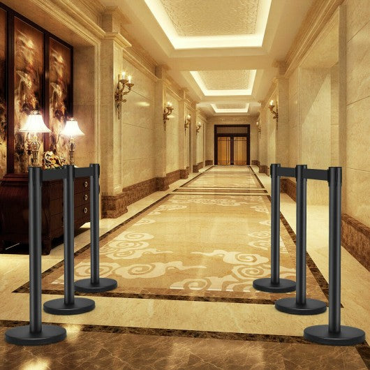 6 pcs Retractable Black Stanchion Posts Queue Pole