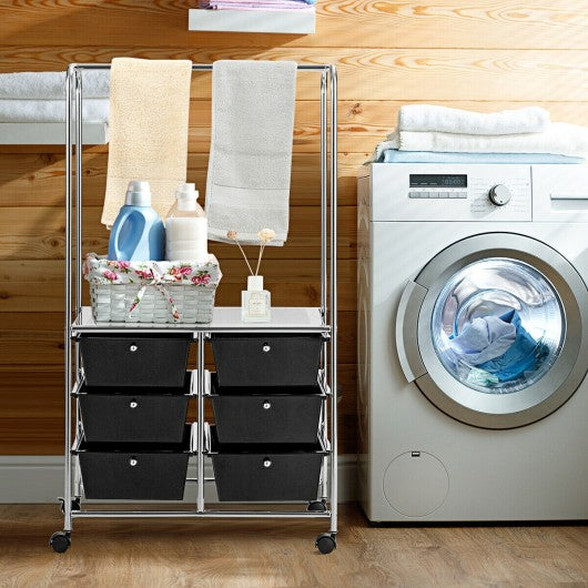 6 Drawer Rolling Storage Cart with Hanging Bar