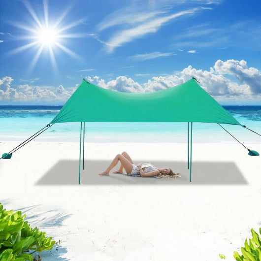 10' x 9' Family Beach Tent Canopy Sunshade w/ 4 Poles