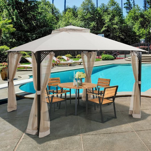 12' x 10'Outdoor Double Top Patio Gazebo-Beige