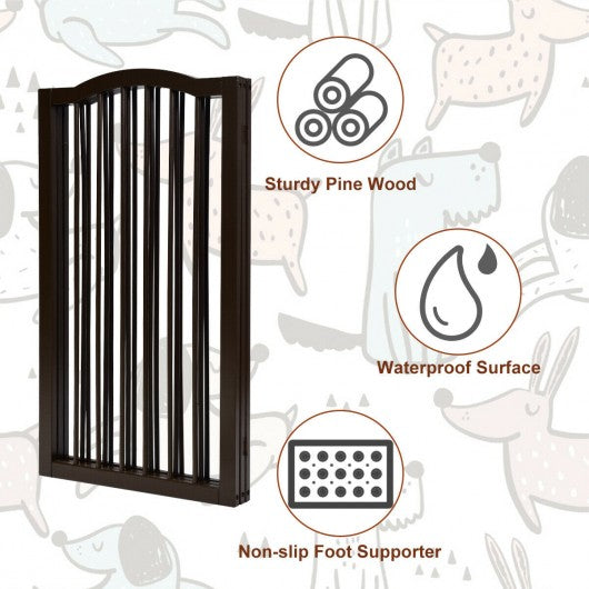 3-Panel Wooden Freestanding Pet Gate w/ Arched Top