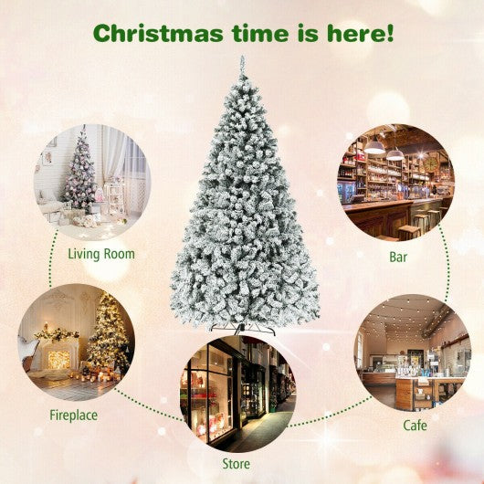 PreLit Premium Snow Flocked Hinged Artificial Christmas Tree