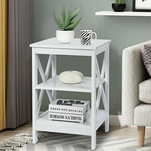 3-Tier Nightstand End Table with X Design Storage