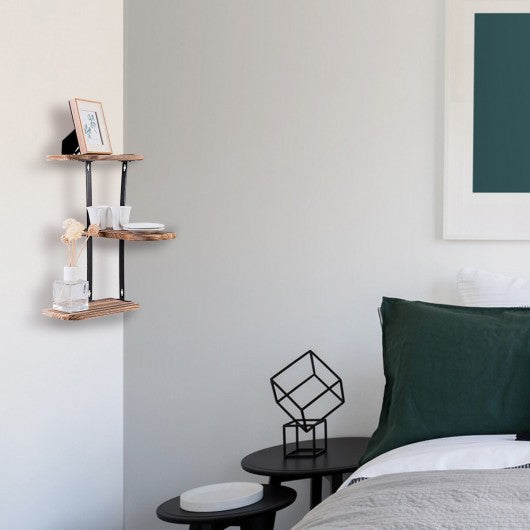 Wall Corner Shelves 3-Tier Rustic Wood Floating Storage Shelves