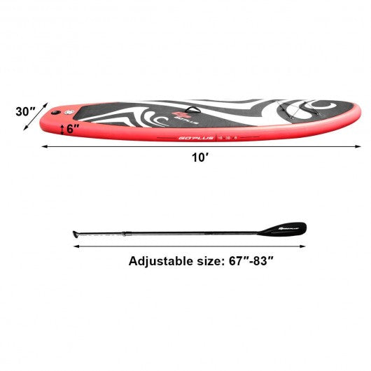 10' Inflatable Stand up Adjustable Fin Paddle Surfboard with Bag