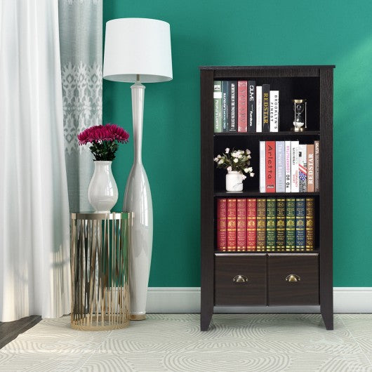 3 Shelf Adjustable Antique Organizer Bookcase with 2 Drawers