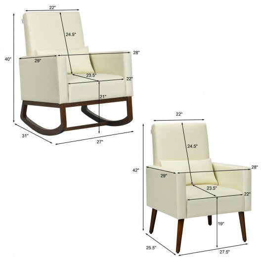 2 in 1 Fabric Upholstered Rocking Chair with Pillow