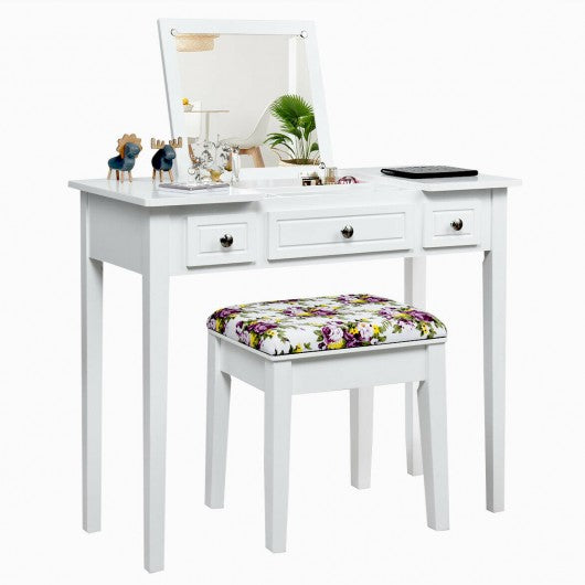 Vanity Dressing Table Set with Flip Top Mirror 3 Drawers