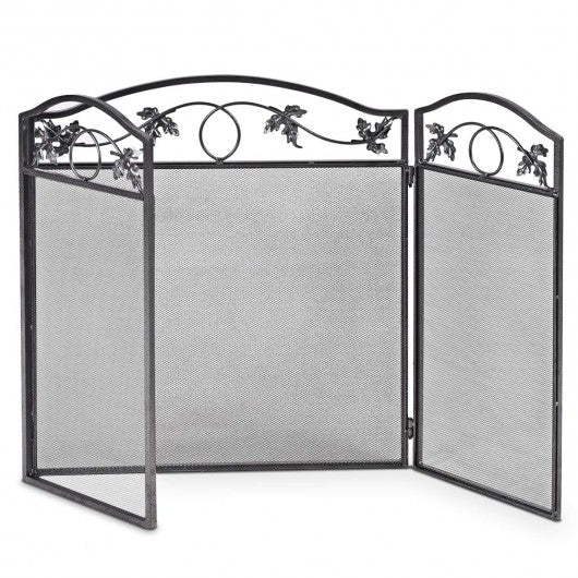 3 Panel Folding Steel Fireplace Screen Doors