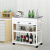 Stainless Steel Mobile Kitchen Trolley Cart With Drawers & Casters-White