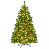 4.5 ft Pre-lit Hinged Christmas Tree with Pine Cones Red Berries and 300 LED Lights