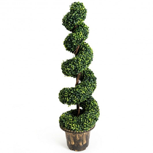 2-Set 4' Artificial Decor Green Boxwood Spiral Tree