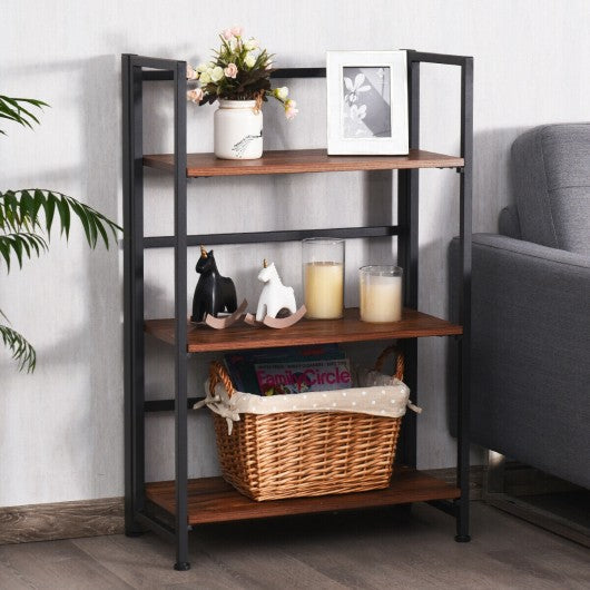 3-Tier Portable Display Folding Bookshelf Storage Shelf-Black