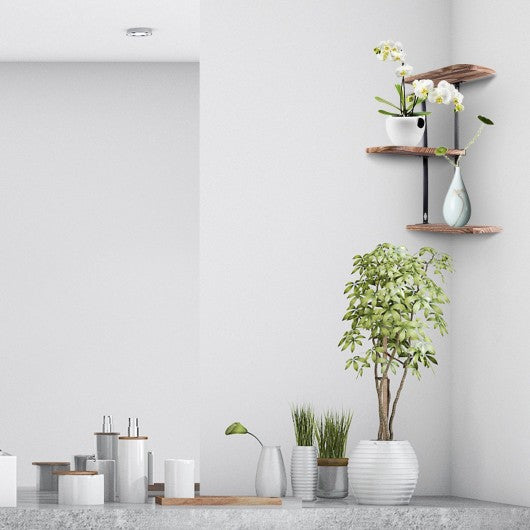 Wall Corner Shelves 3-Tier Rustic Wood Floating Storage Shelves