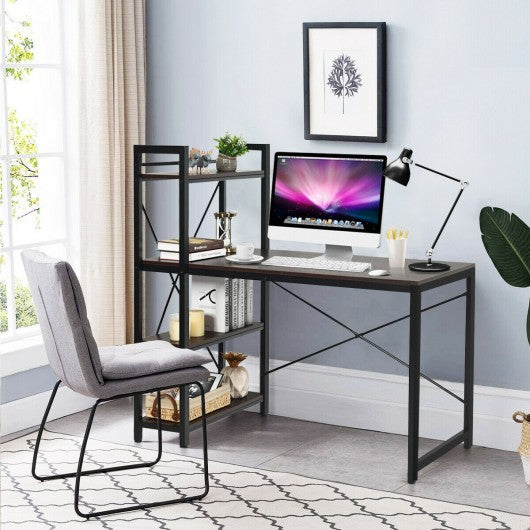 4 Tier Storage Shelves Computer Desk-Brown