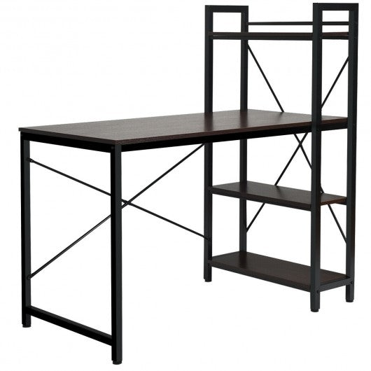 4 Tier Storage Shelves Computer Desk-Brown