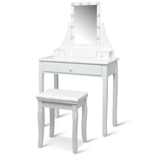 10 LED Lighted Mirror and 3 Drawers Vanity Table Set