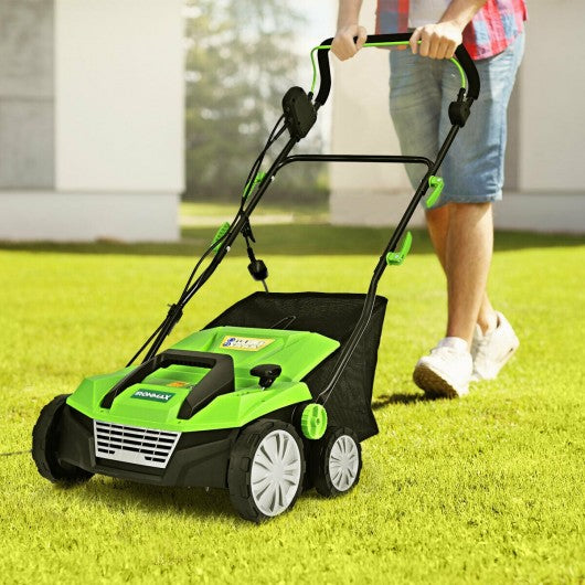 13Amp Corded Scarifier 15� Electric Lawn Dethatcher-Green