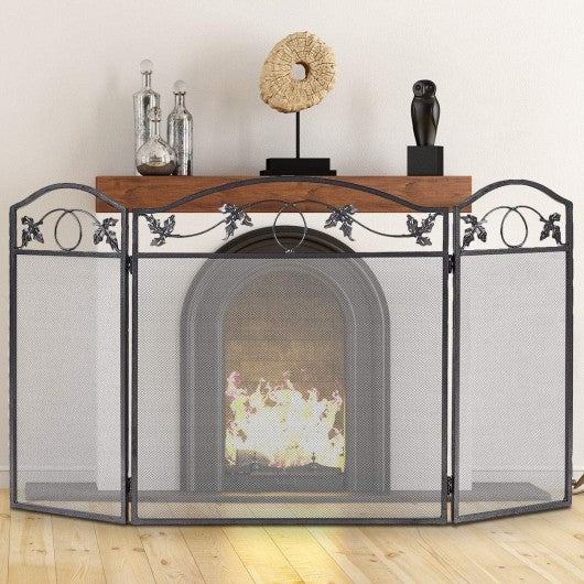 3 Panel Folding Steel Fireplace Screen Doors