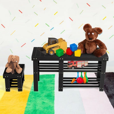 3-Tier Entryway Bamboo Shoe Rack Bench Stool Storage Organizer