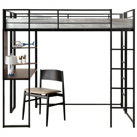 Twin Size Space-Saving Metal Loft Bunk Bed