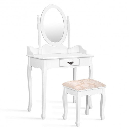 Vanity Makeup Dressing Table Stool Set-White