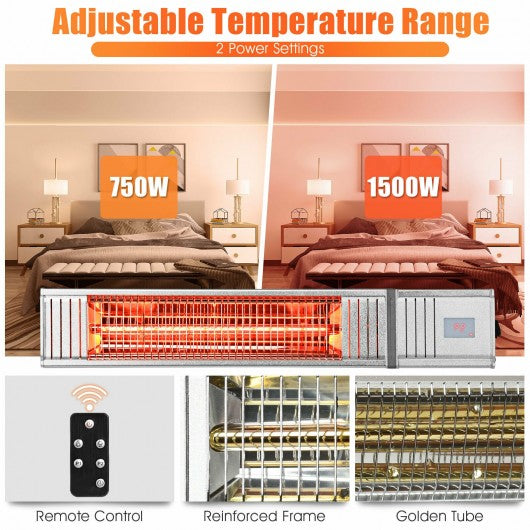1500W Infrared Patio Heater w/ Remote Control & 24H Timer for Indoor Outdoor Timer